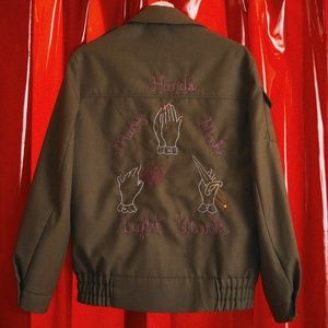 Hand Embroidered Many Hands Military Bomber Jacket